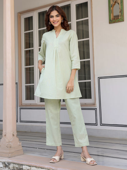 Mint Cotton Solid A-line Co-ord Set