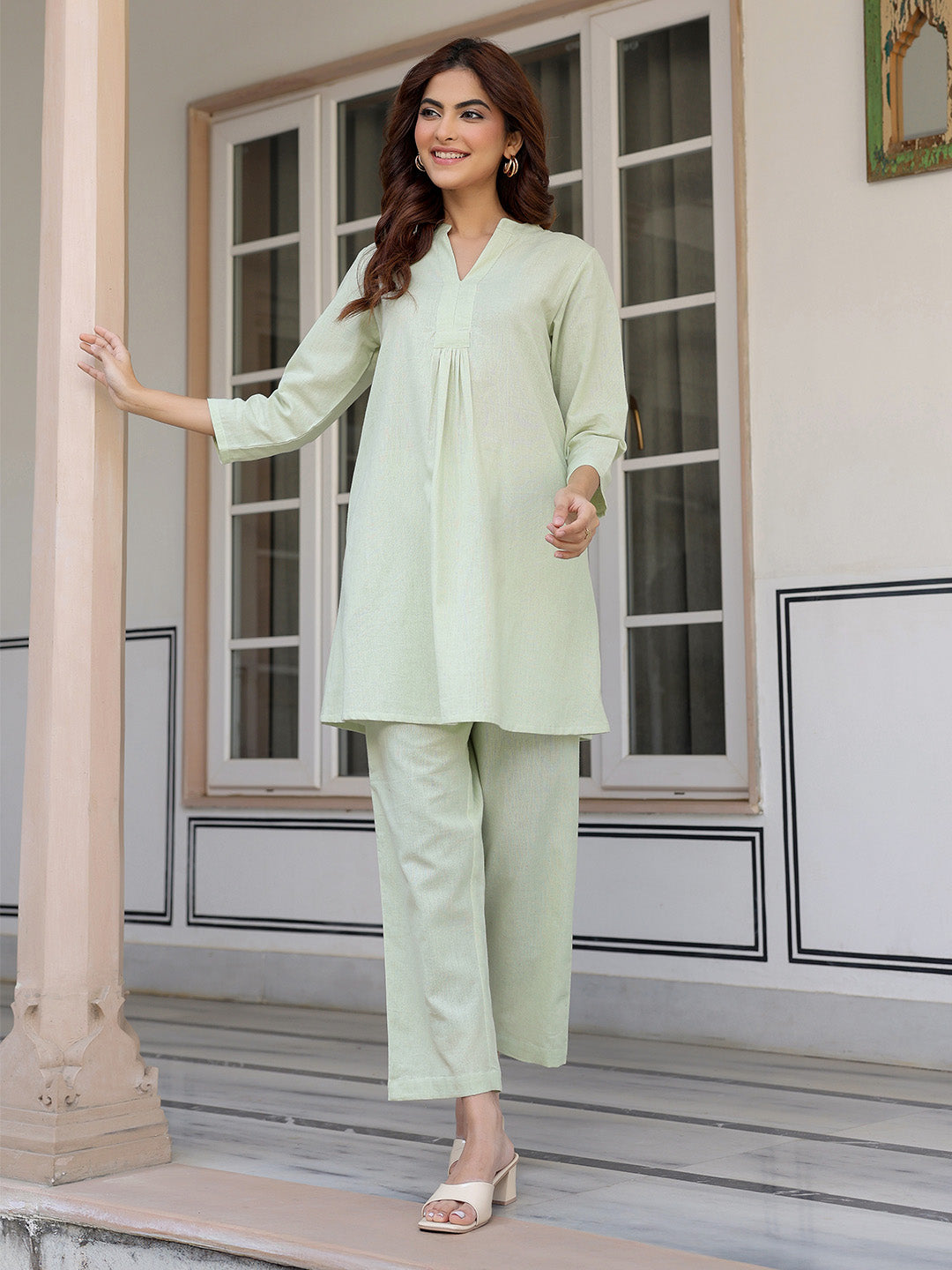 Mint Cotton Solid A-line Co-ord Set