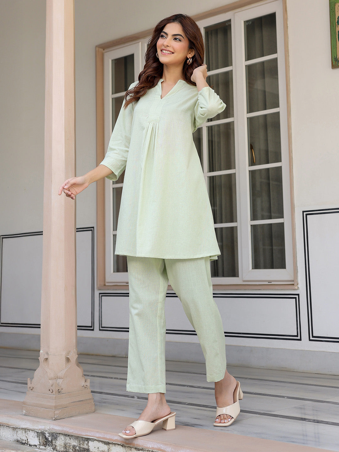 Mint Cotton Solid A-line Co-ord Set