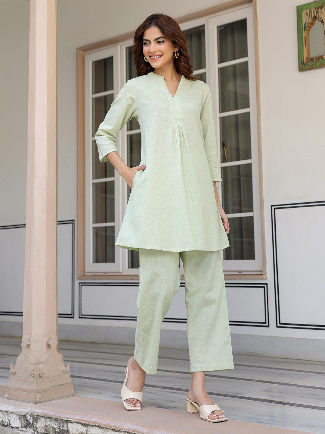 Mint Cotton Solid A-line Co-ord Set