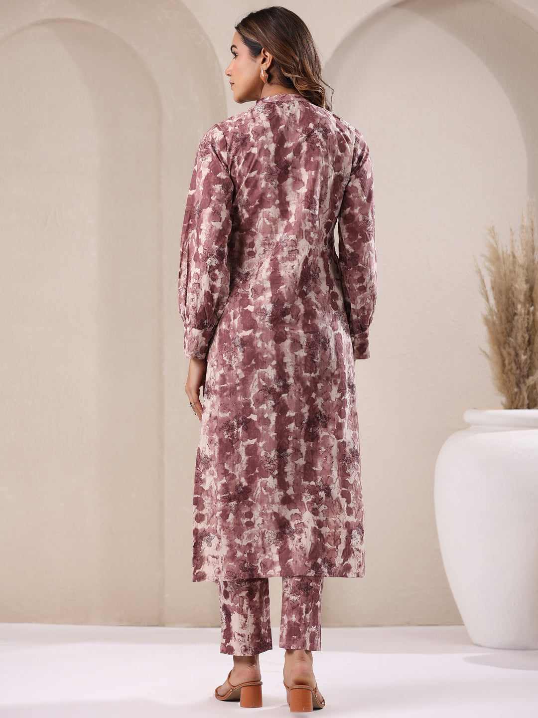 Mauve Pure Cotton Tie & Dye Straight Kurta Set