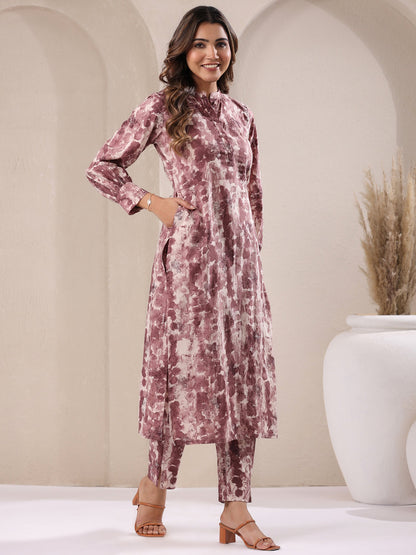 Mauve Pure Cotton Tie & Dye Straight Kurta Set