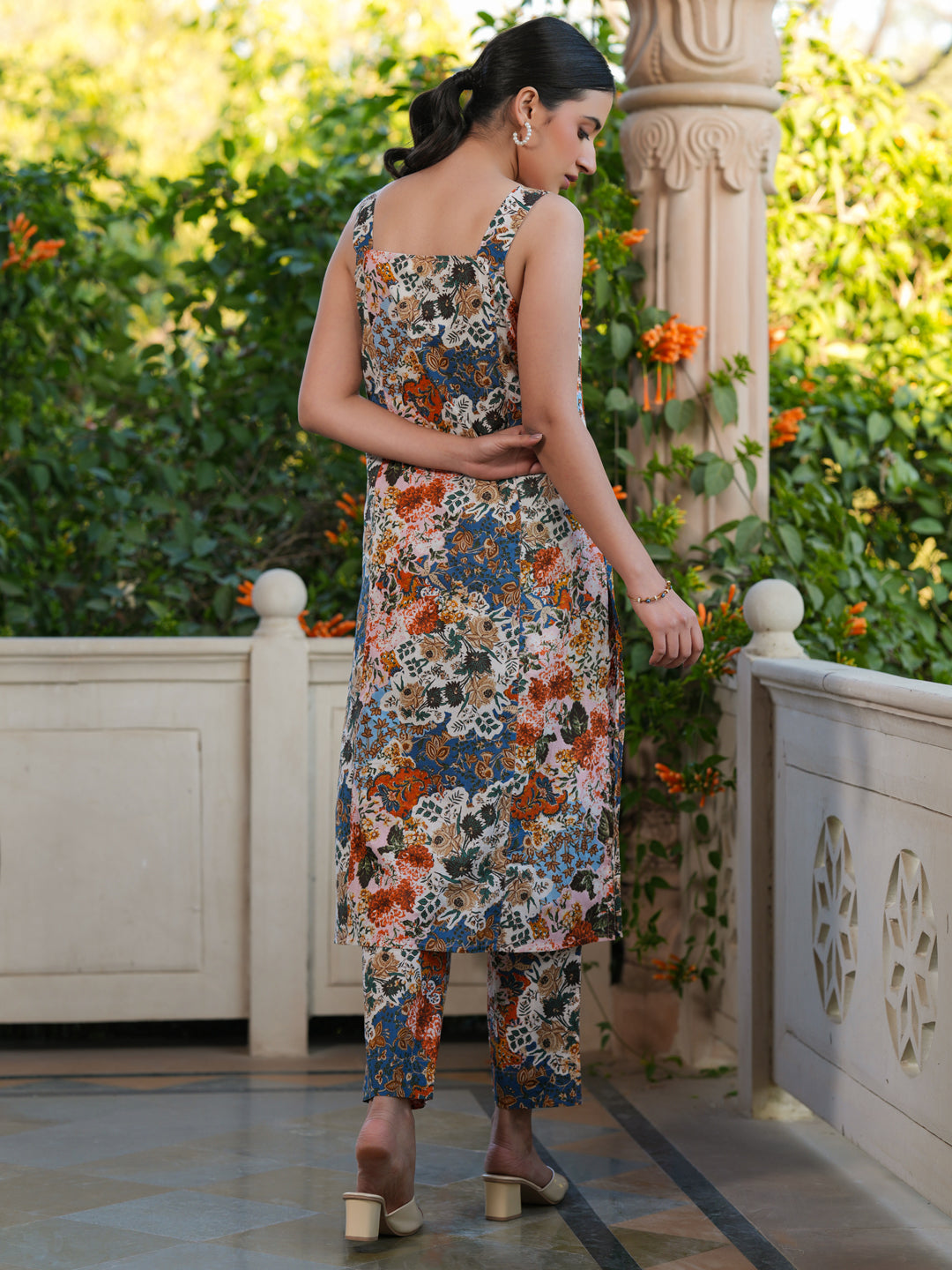 Multicolor Pure Cotton Floral Printed Straight Kurta Pant Set