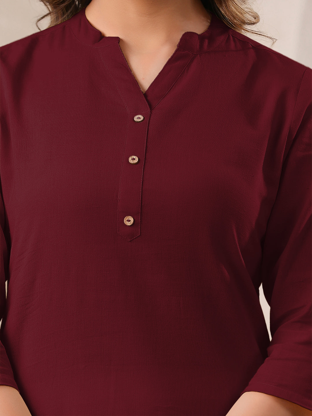 Maroon Cotton Solid Straight Kurta