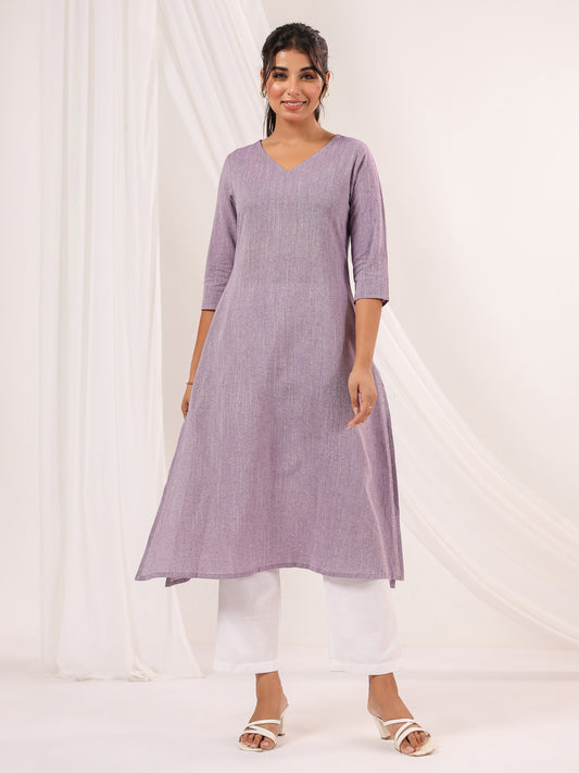Janasya Women's Purple Cotton Solid Straight Kurta