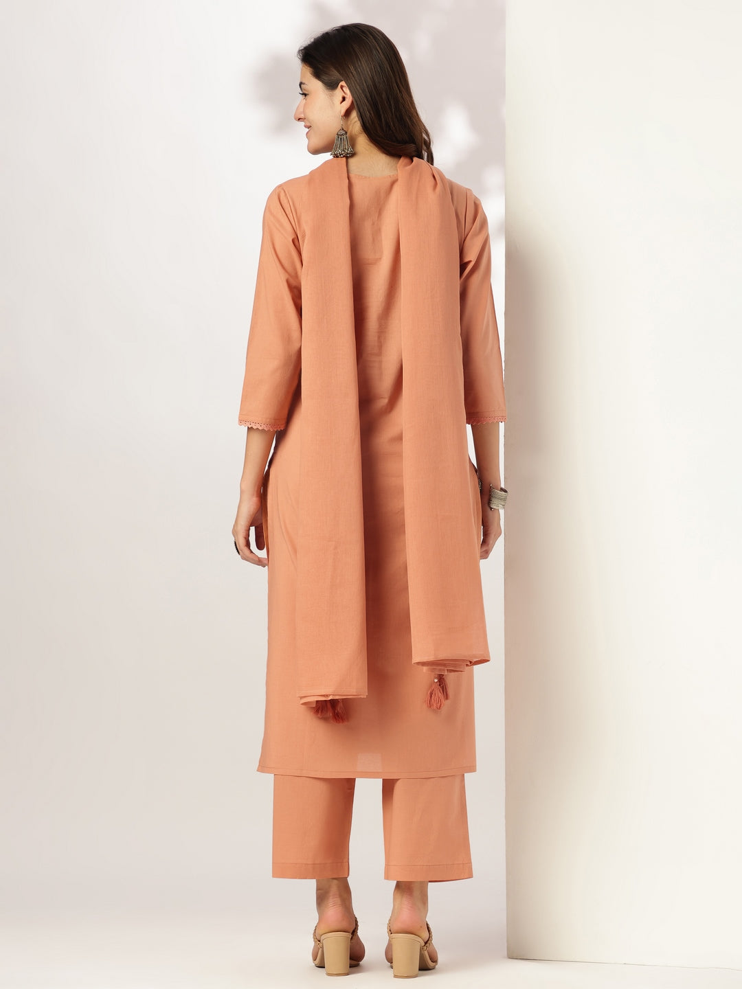 Rust Pure Cotton Solid Straight Kurta Set