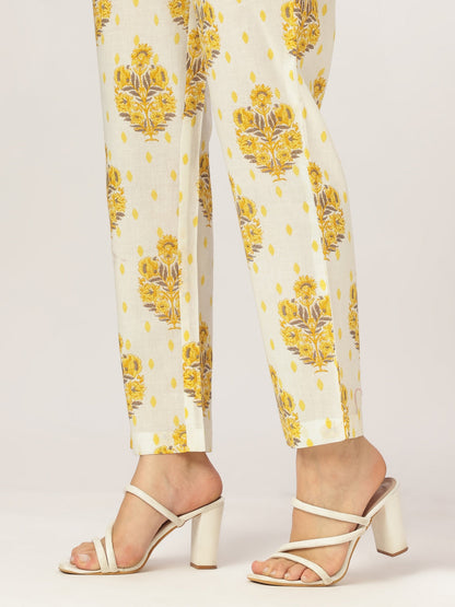 Janasya Women's Off White Pure Cotton Floral Printed A-line Kurta Set