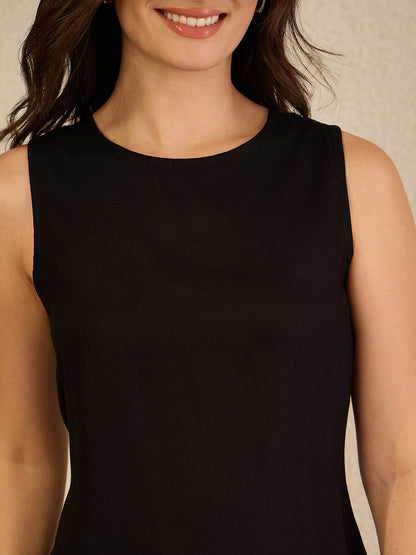 Janasya Women's Black Rayon Solid Tie-up Co-Ord Set
