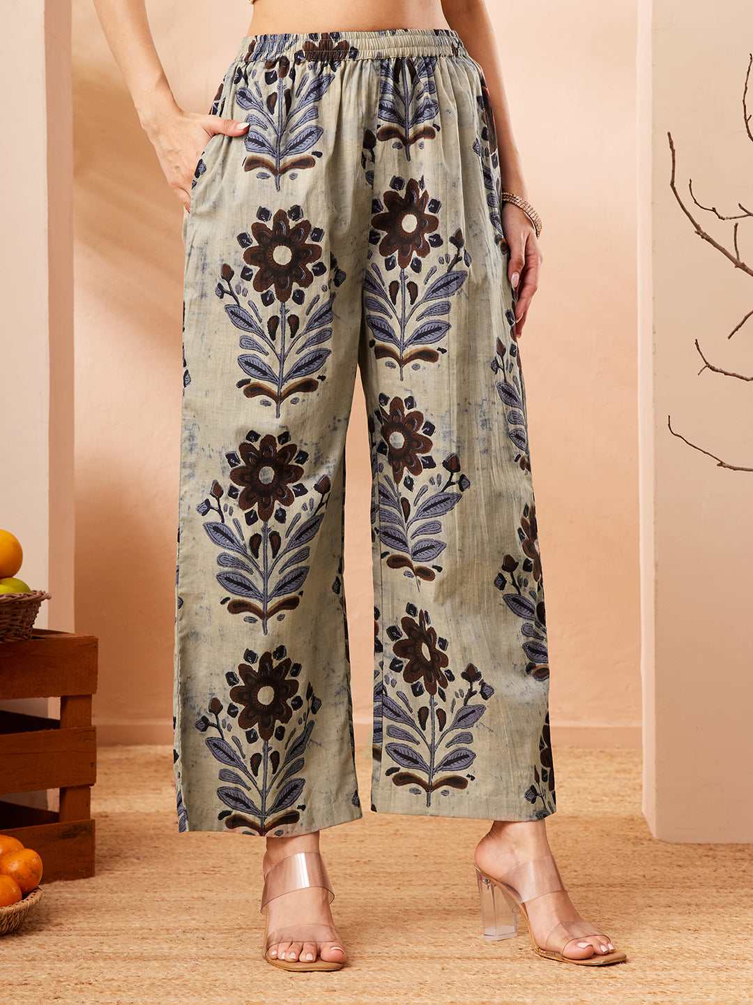 Janasya Women's Multicolor Pure Cotton Floral Printed A-line Co-ord Set