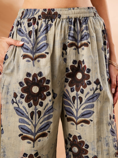 Janasya Women's Multicolor Pure Cotton Floral Printed A-line Co-ord Set