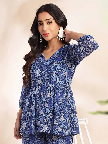 Janasya Women's Multi Color Georgette Floral Printed A-Line Co-Ord Set