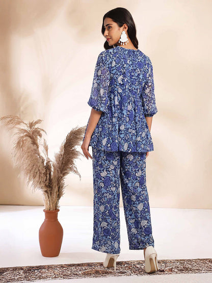 Janasya Women's Multi Color Georgette Floral Printed A-Line Co-Ord Set