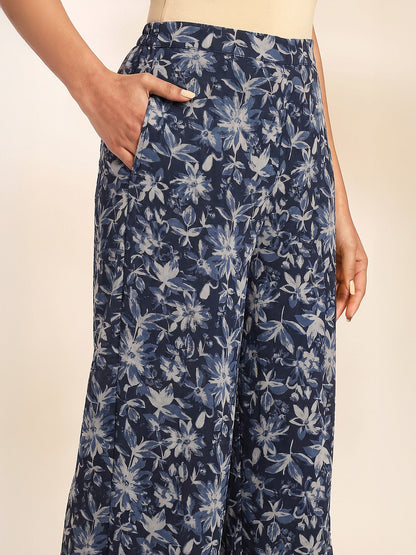 Janasya Women's Black Georgette Floral Printed A-Line Co-Ord Set