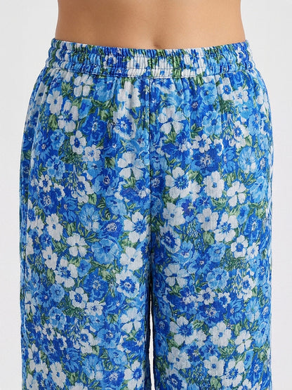Janasya Women's Blue Georgette Floral Printed A-Line Co-Ord Set