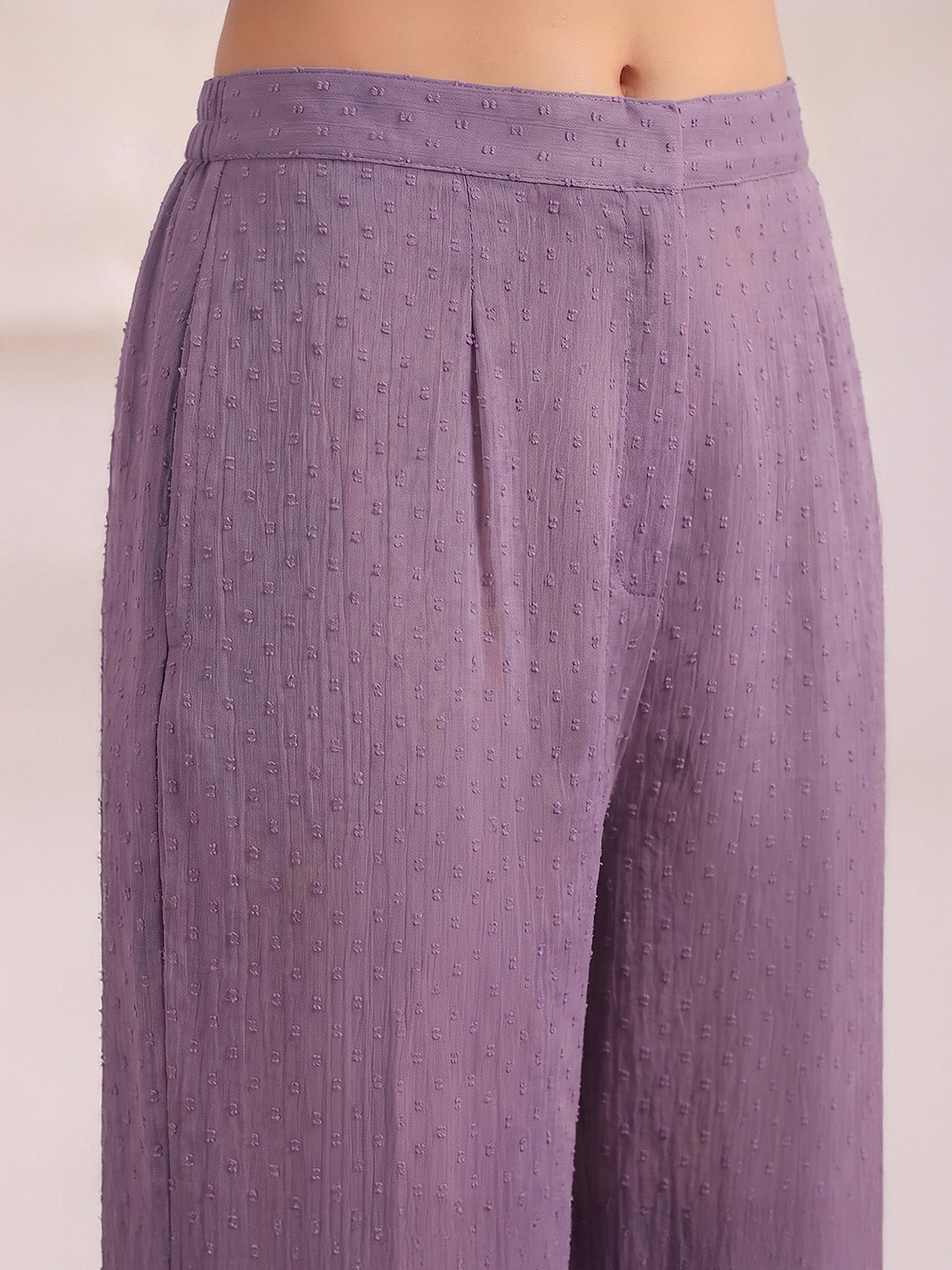 Janasya Women's Lavender Dobby Chiffon Solid A-Line Co-Ord Set
