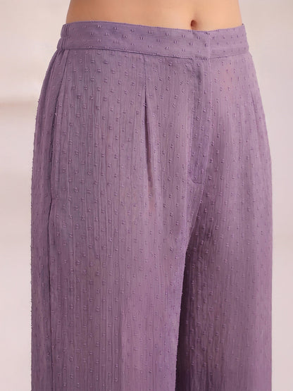 Janasya Women's Lavender Dobby Chiffon Solid A-Line Co-Ord Set