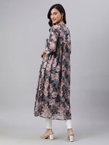 Janasya Women's Multi Color Georgette Floral Printed A-Line Kurta
