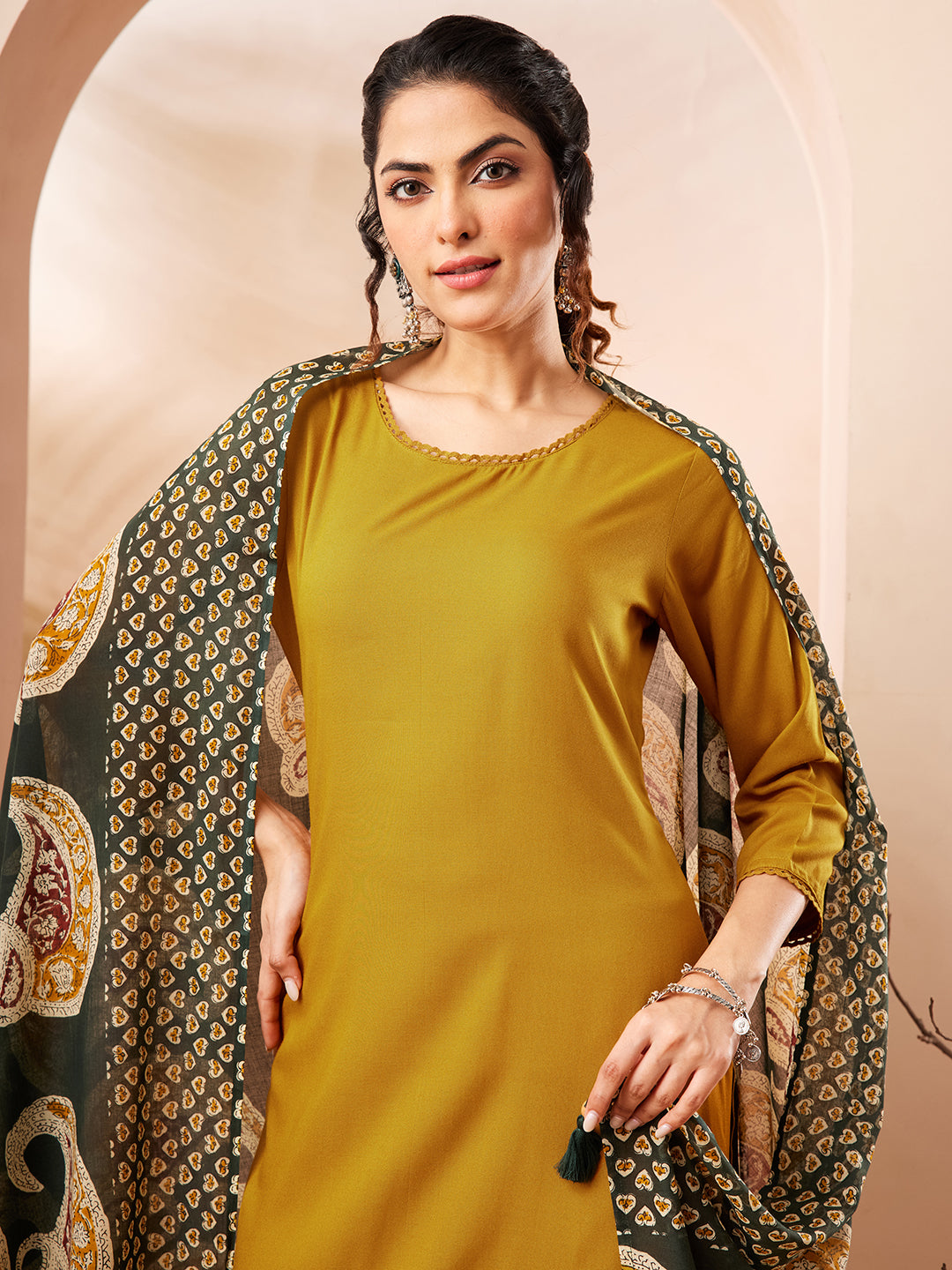 Janasya Women's Mustard Rayon Solid Straight Kurta Set