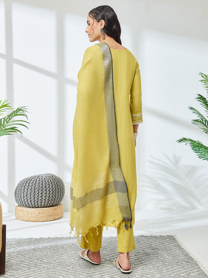 Janasya Women's Olive Rayon Floral Printed Straight Kurta Set