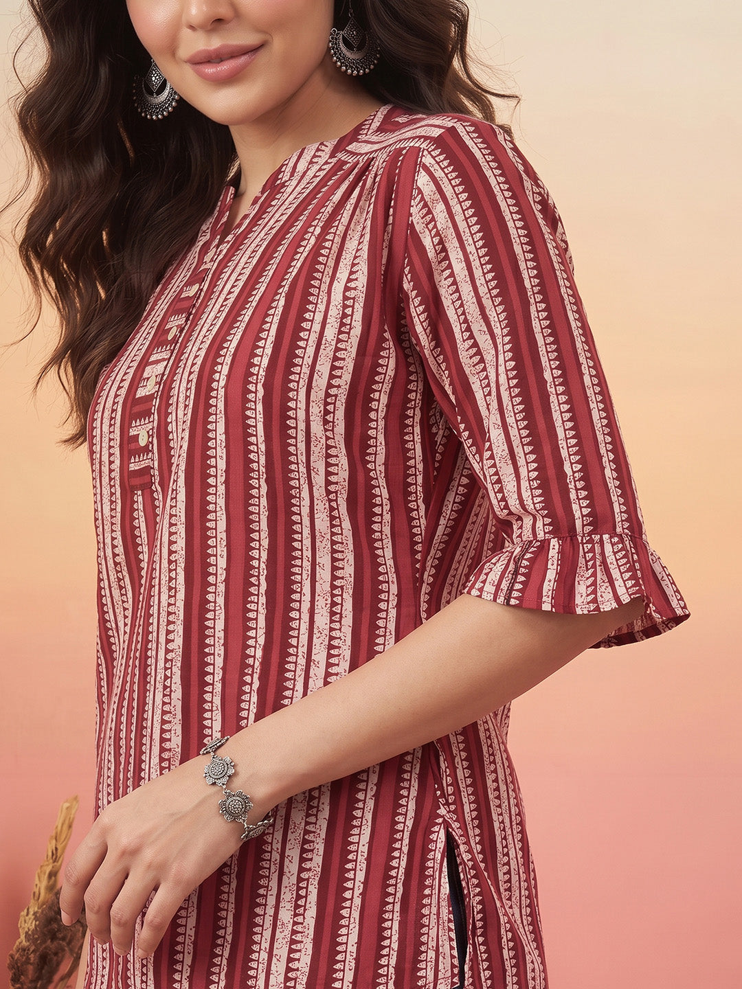 Janasya Women's Multi Color Pure Cotton Striped Printed A-Line Top