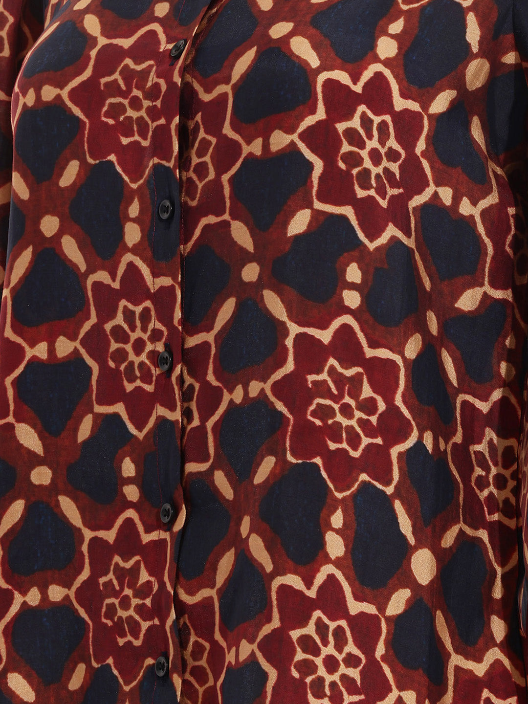 Janasya Women's Brown Silk Blend Floral Printed Shirt Top