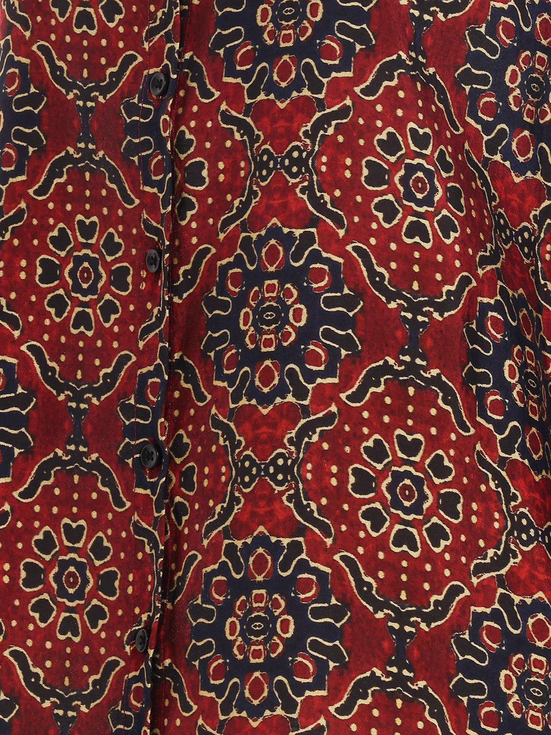 Janasya Women's Maroon Silk Blend Floral Printed Shirt Top