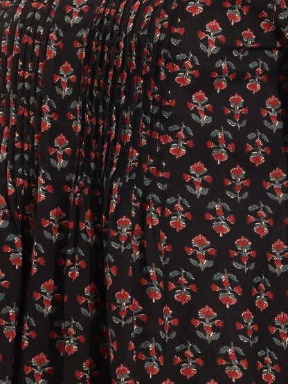 Janasya Women's Brown Pure Cotton Floral Printed A-Line Top