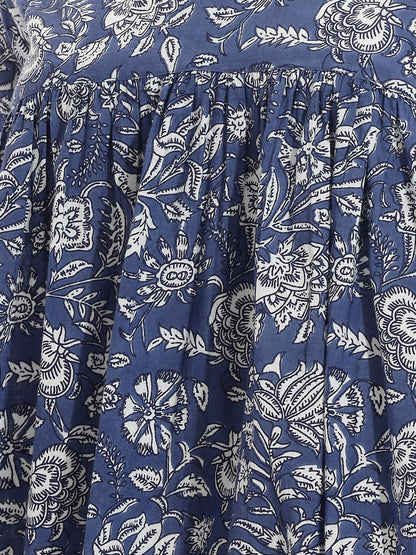 Janasya Women's Blue Pure Cotton Floral Printed Peplum Top
