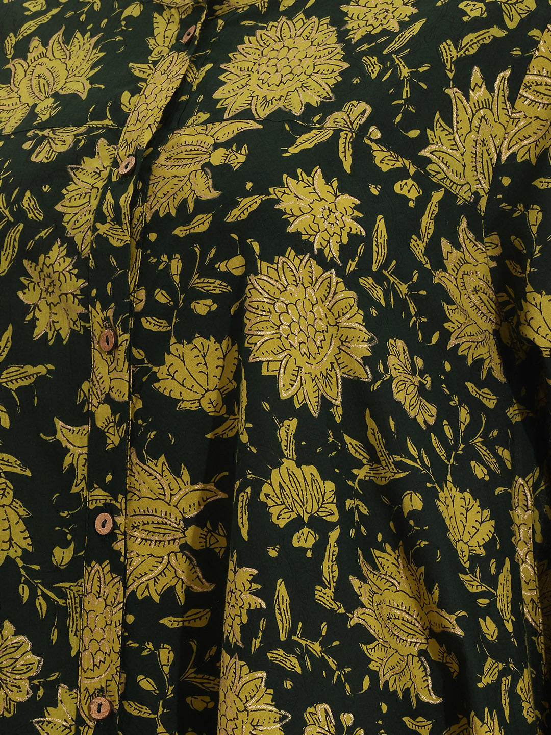 Janasya Women's Dark Green Pure Cotton Floral Printed A-Line Flared Tunic
