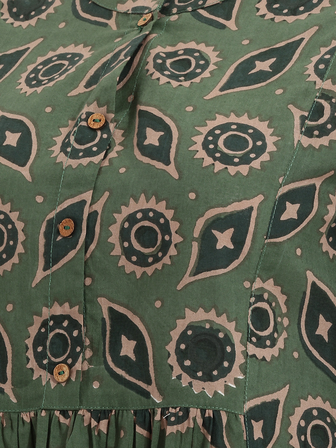 Janasya Women's Green Pure Cotton Geometric Printed A-Line Tunic