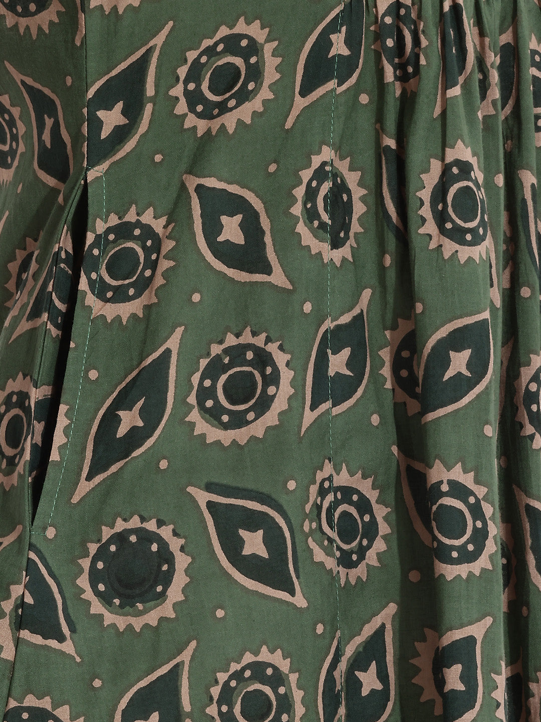 Janasya Women's Green Pure Cotton Geometric Printed A-Line Tunic