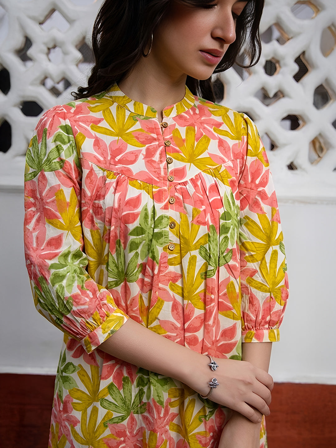 Janasya Women's Multicolor Pure Cotton Floral Printed A-Line Tunic