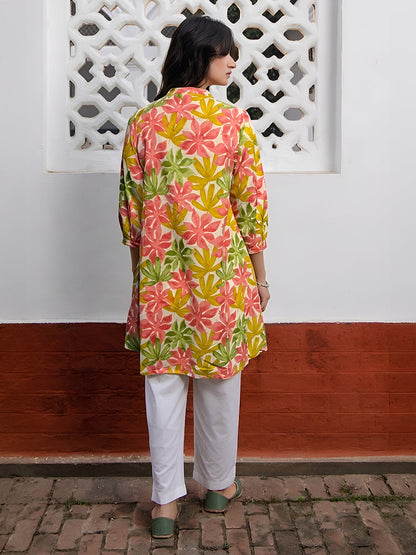Janasya Women's Multicolor Pure Cotton Floral Printed A-Line Tunic
