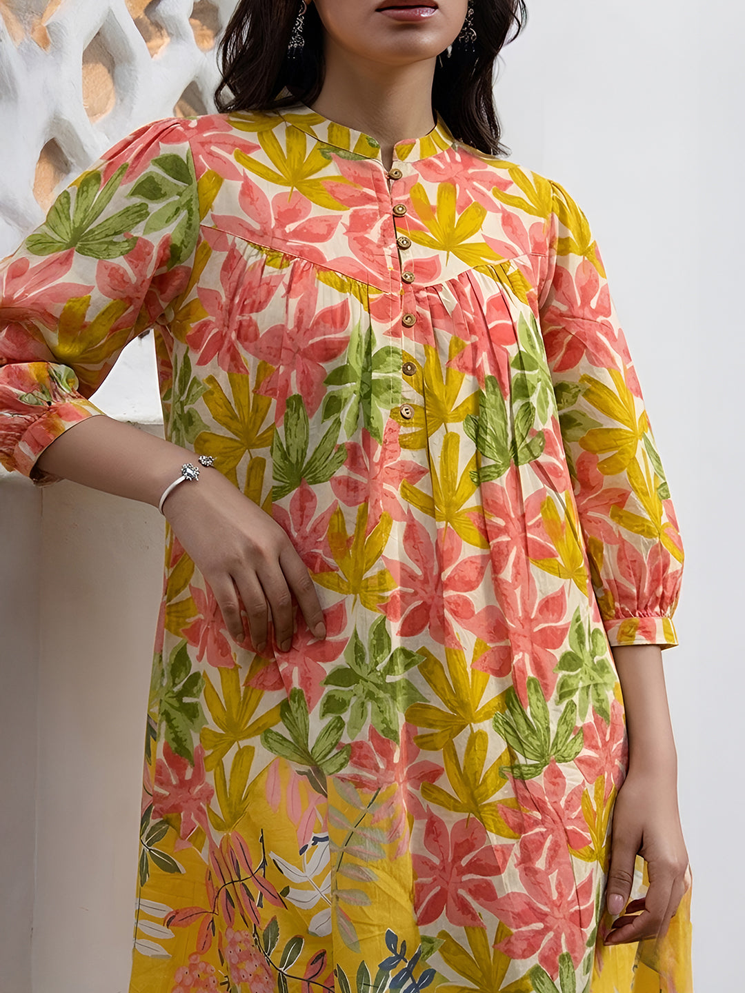 Janasya Women's Multicolor Pure Cotton Floral Printed A-Line Tunic