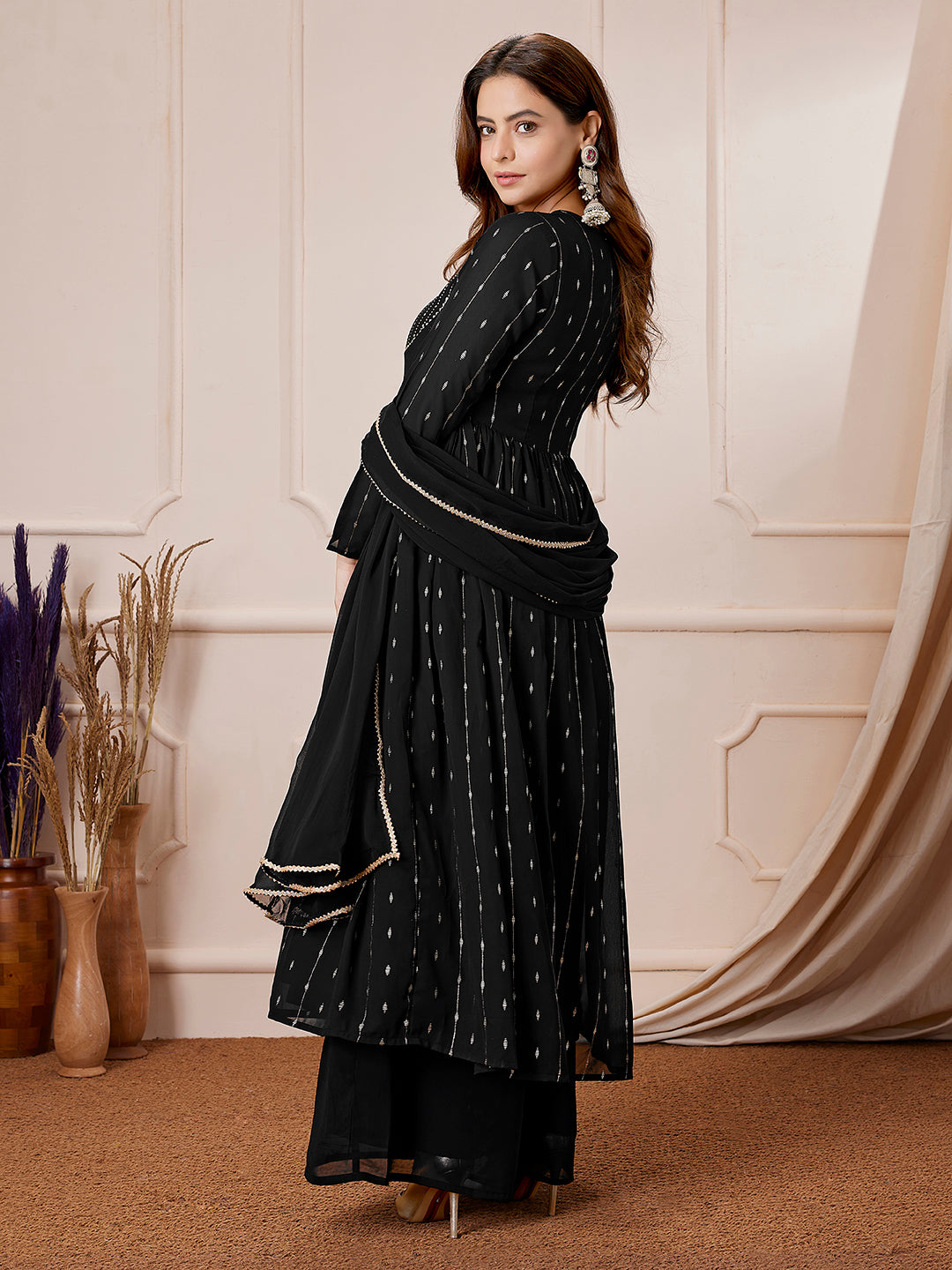 Black Georgette Foil Printed Anarkali Kurta Set