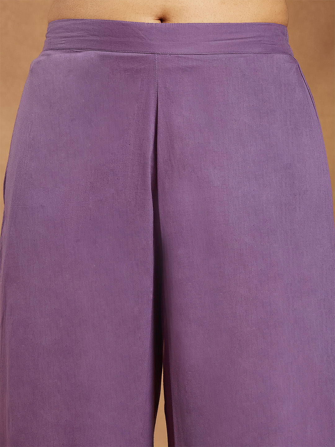 Janasya Women's Lavender Pure Cotton Yoke Embroidered Straight Kurta Pant Set