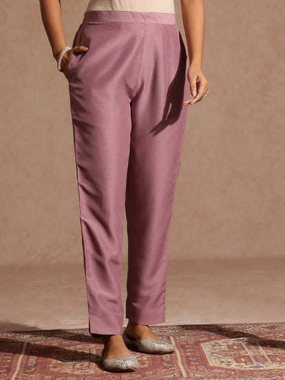 Janasya Women's Purple Silk Blend Embellished Zari Printed Straight Kurta Set