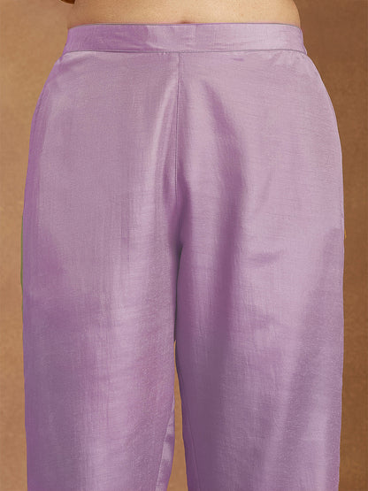 Janasya Women's Lavender Silk Blend Zari Embroidered Straight Kurta Set