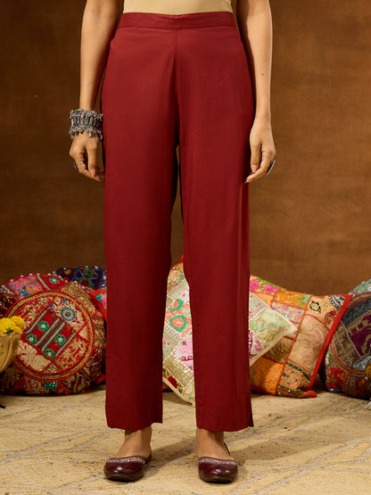 Janasya Women's Brown Pure Cotton Floral Printed A-line Kurta Set