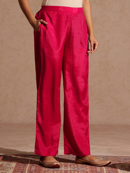 Janasya Women's Pink Silk Blend Zari Embroidered Straight Kurta Set