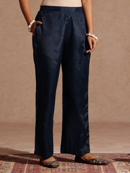 Janasya Women's Teal Blue Silk Blend Embroidered Straight Kurta Set