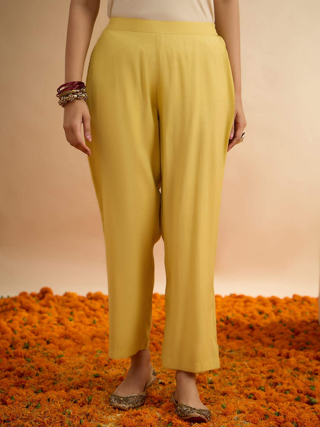 Janasya Women's Yellow Chanderi Silk Embroidered Straight Kurta Set with Printed Dupatta