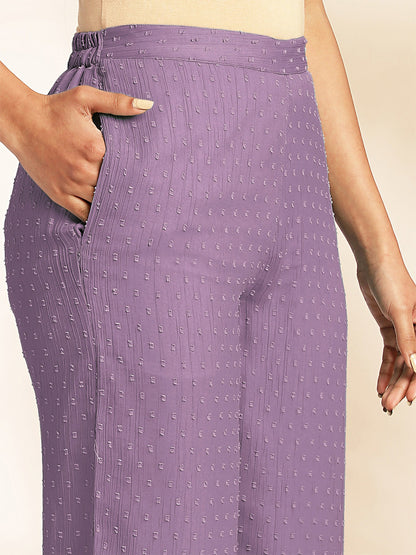 Lavender Dobby Chiffon Self Design Peplum Co-Ord Set