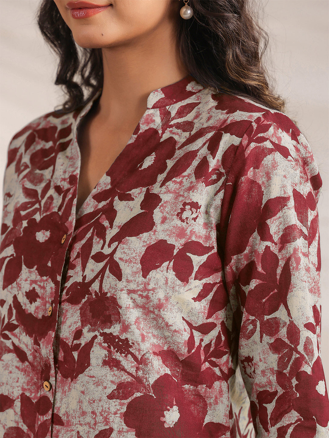 Maroon Pure Cotton Floral Printed Straight Co-ord Set