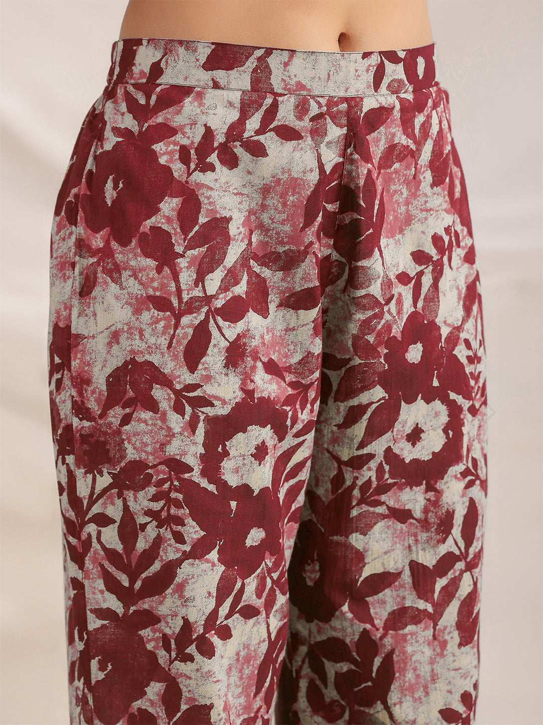 Maroon Pure Cotton Floral Printed Straight Co-ord Set