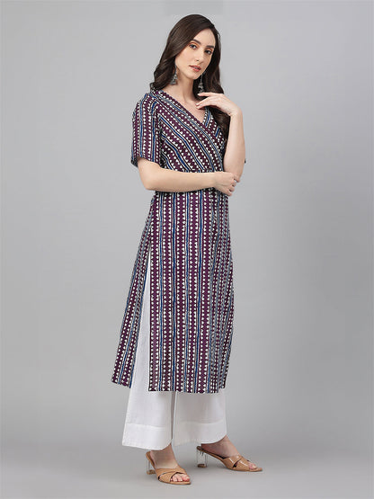 Wine Pure Cotton Geometric Printed Straight Kurta