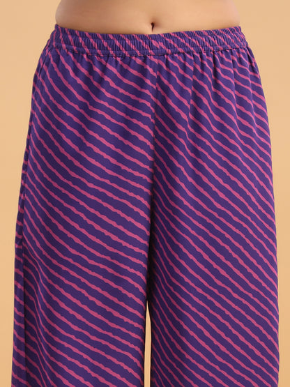 Purple Georgette Striped Angrakha Kurta Set
