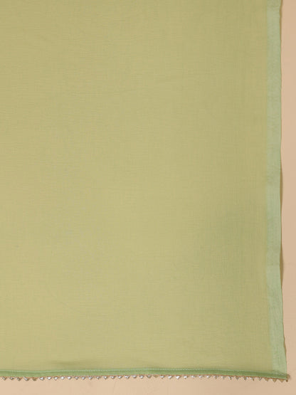 Light Green Cotton Blend Yoke Embroidered Straight Kurta Set