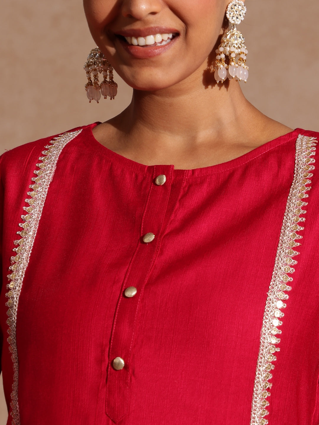 Janasya Women's Pink Silk Blend Embellished Straight Kurta Set