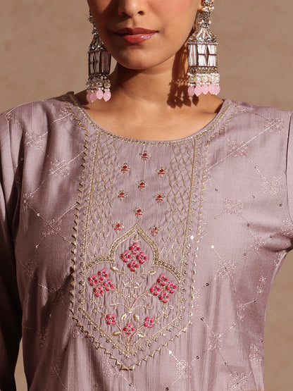 Janasya Women's Brown Silk Blend Embellished Straight Kurta Set